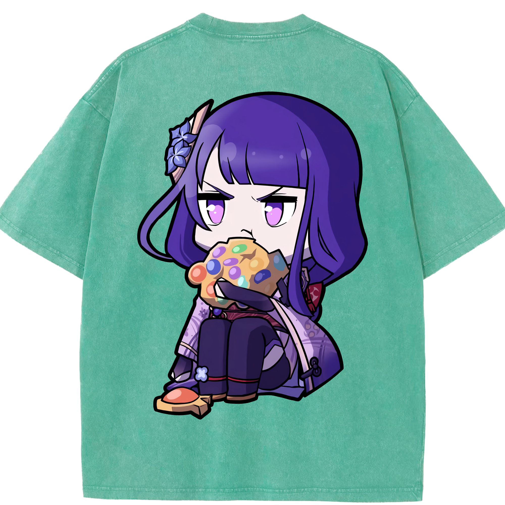 げんし神 雷電将軍 らいでんしょうぐん genshin Raiden Shogun 綿100% ヴィンテージ風 半袖Tシャツ（背面プリント）